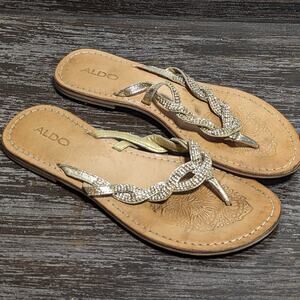 Aldo Women's Metallic Leather Comfort Flip Flop Sandal Size 39